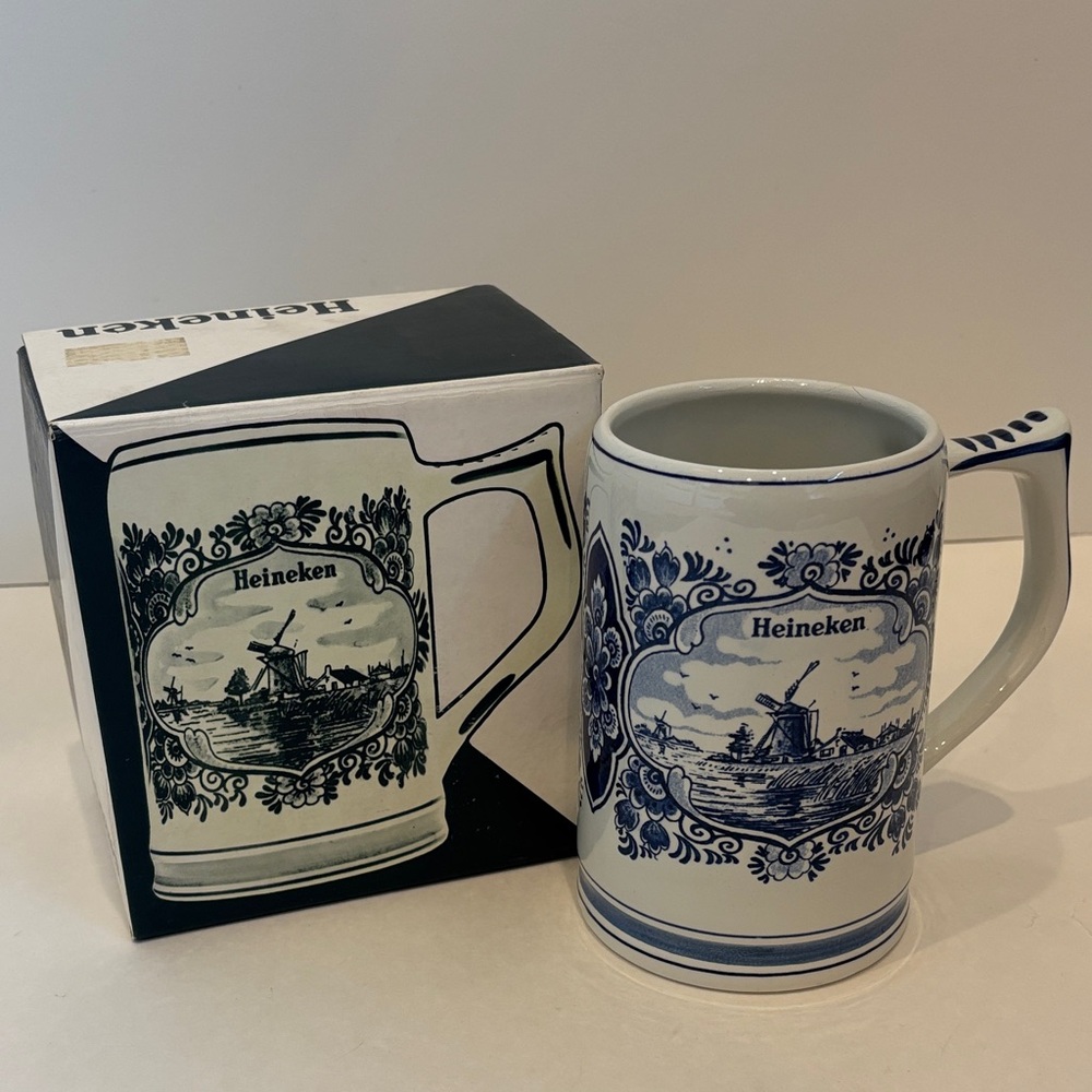 Vintage Heineken Blue‎ Delft's Hand Painted Mug Made in Holland Beer Stein